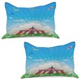 thumbnail image 1 of Circus Knitted Quilt Pillowcover Set of 2, Travelling Circus Tent with Clouds Butterflies and Clear Sky Festival Happiness, Standard Queen Pillow Sham Bedroom, 30" x 20", Red Green Blue, by Ambesonne, 1 of 1