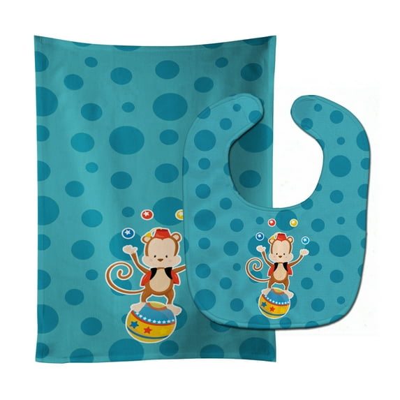 Circus Monkey Baby Bib and Burp Cloth