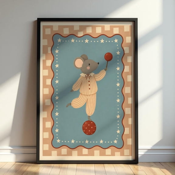 Circus Mouse Nursery Wall Art Vintage Animal Poster Whimsical Kids Room Print Retro Carnival Decor For Nursery
