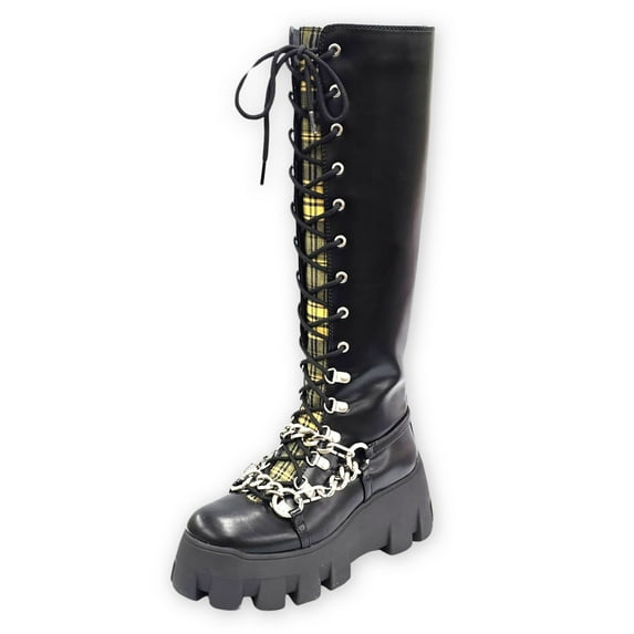 Circus NY Abrina Black Multi Riding Chunky Lace Up Platform Moto Buckle Boots (Black Multi, 6)