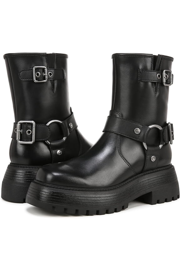 by Sam Edelman Hadley Buckle Detail Moto Boot Black Leather 7M