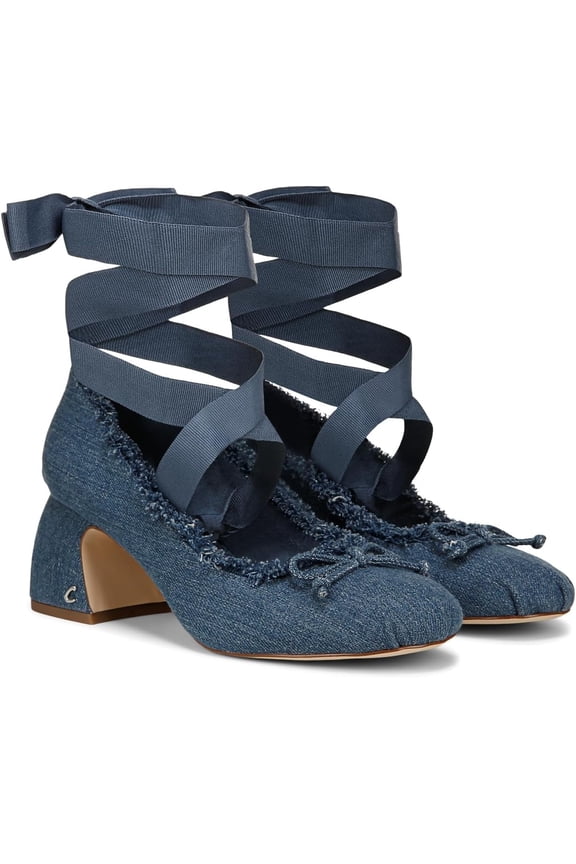 by Sam Edelman Women's Della Pump Stone Wash Blue Fringe 7M