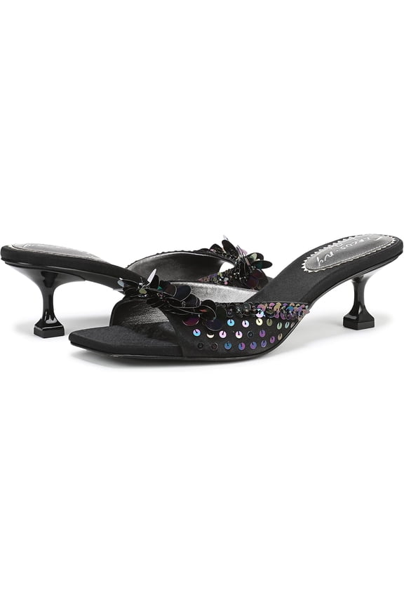 Women's Juliana Kitten Heel Mule Black Sequin Satin 7M