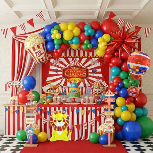 Circus Party Decorations Set, Red Blue Yellow Balloon Garland Kit, Foil ...