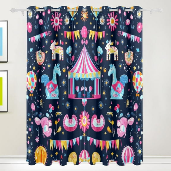 Circus Pattern Print Blackout Curtains for Living Room Bedroom 55W x 72/84L Insulated Window Drapes 2 Panels