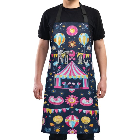 Circus Pattern Print Chef Kitchen Apron with Pockets for Women Waterproof Aprons for Cooking Baking