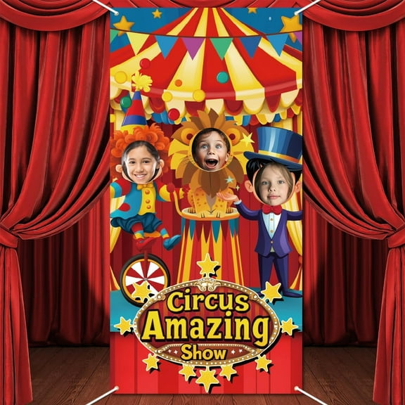 Circus Photo Door Banner Circus Clown Large Fabric Photo Door Backdrop Props Decor for Circus Theme Party Decor Funny Clown Face in Hole Photo Backdrop for Birthday Party 70.8x35.4 Inch DIYDIY