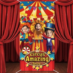 Circus Photo Door Banner Circus Clown Large Fabric Photo Door Backdrop Props Decor for Circus Theme Party Decor Funny Clown Face in Hole Photo Backdrop for Birthday Party 70.8x35.4 Inch DIYDIY