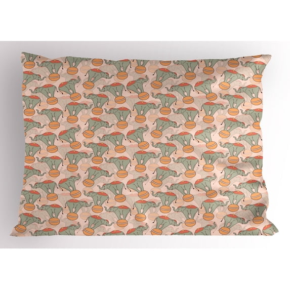 Circus Pillow Sham, Funny Acrobat Elephants Rolling on the Balls Performing Entertainment Illustration, Decorative Standard Queen Size Printed Pillowcase, 30 X 20 Inches, Multicolor, by Ambesonne
