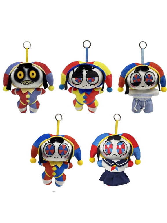 Circus Pomni Plush Keychain, Random 1 Cute Jester Stuffed Pendant, Yellow Red Jester Outfit Cartoon Bag Charm Toy Blind Box Surprise Gift for Animation Fans Collectible