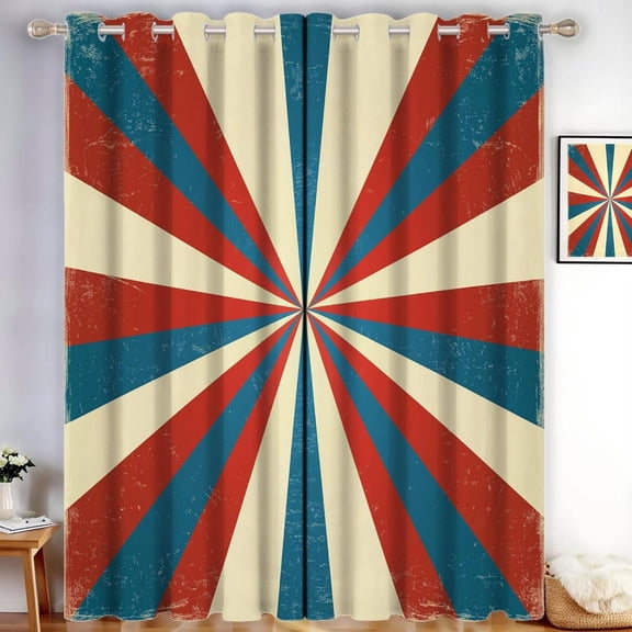Circus Poster Blackout Curtains For Bedroom And Living Room - Retro Sunburst Illustration2 Panels Set Thermal Insulated Room Darkening Curtains 52"W x 84"L (Pack of 2)