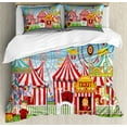 thumbnail image 1 of Circus Queen Size Duvet Cover Set, Carnival with Many Rides and Shops Illustration Landscape and Cloudy Sky View Print, Decorative 3 Piece Bedding Set with 2 Pillow Shams, Multicolor, by Ambesonne, 1 of 3