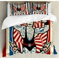 thumbnail image 1 of Circus Queen Size Duvet Cover Set, Nostalgic Icon the Strong Man with Tattoos and Muscles Circus Star Fun Art Print, Decorative 3 Piece Bedding Set with 2 Pillow Shams, Beige Red Blue, by Ambesonne, 1 of 3