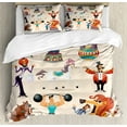 thumbnail image 1 of Circus Queen Size Duvet Cover Set, Circus Performance Fun Athlete and Animals Horse Heavy Lifting Themed Colorful Print, Decorative 3 Piece Bedding Set with 2 Pillow Shams, Multicolor, by Ambesonne, 1 of 3