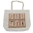 thumbnail image 1 of Circus Shopping Bag, Vintage Circus Characters Acrobat Bearded Lady Gymnast Strong Man Harlequin Mime, Eco-Friendly Reusable Bag for Groceries Beach and More, 15.5" X 14.5", Cream, by Ambesonne, 1 of 2