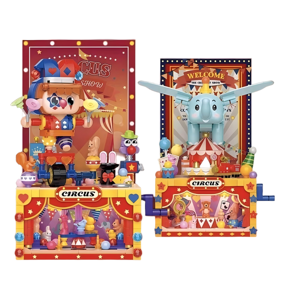 Circus Show Building Blocks Set, Clown & Elephant Mechanical Display Models, Creative Birthday Gift, Home Office Table Centerpiece
