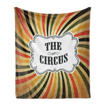 Circus Soft Flannel Fleece Blanket, Classical Colorful Vintage Rays with Grunge Look and Typographic Element, Cozy Plush for Indoor and Outdoor Use, 50" x 60", Camel and Multicolor, by Ambesonne