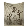 thumbnail image 1 of Circus Soft Flannel Fleece Blanket, Silhouette Circus Performers as Magician Doing Card Trick and Girl on Unicycle, Cozy Plush for Indoor and Outdoor Use, 50" x 70", Beige and Brown, by Ambesonne, 1 of 6