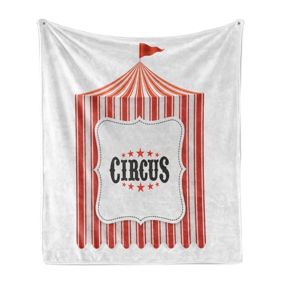Circus Soft Flannel Fleece Blanket, Circus Tent Flagpole Classic Festival Childish Joy Leisure Theme Art Print, Cozy Plush for Indoor and Outdoor Use, 60" x 80", Orange Charcoal Grey, by Ambesonne