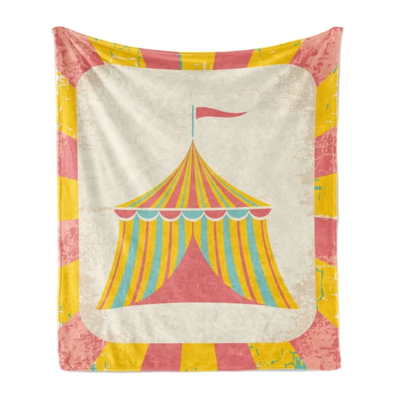 Circus Soft Flannel Fleece Blanket, Circus Tent Illustration with Grunge Look Vintage Entertainment Carnival Theme Art, Cozy Plush for Indoor and Outdoor Use, 60" x 80", Multicolor, by Ambesonne