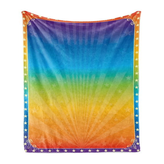 Circus Soft Flannel Fleece Throw Blanket, Abstract Colorful Retro Inspired Frame with Rainbow Colors and Stars Graphic Art, Cozy Plush for Indoor and Outdoor Use, 60" x 80", Multicolor, by Ambesonne