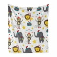 thumbnail image 1 of Circus Soft Flannel Fleece Throw Blanket, Doodle Design of Juggler Monkey and Lion Passing Through Ring Theme, Cozy Plush for Indoor and Outdoor Use, 50" x 60", Multicolor, by Ambesonne, 1 of 6