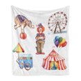 thumbnail image 1 of Circus Soft Flannel Fleece Throw Blanket, Festive Fun Elements Clown Balloons Ice Cream Cart Watercolor Illustration, Cozy Plush for Indoor and Outdoor Use, 50" x 60", Multicolor, by Ambesonne, 1 of 5