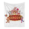 thumbnail image 1 of Circus Soft Flannel Fleece Throw Blanket, Happy Fun Trained Circus Animals with Nostalgic Tent Carnival Party Show Art, Cozy Plush for Indoor and Outdoor Use, 50" x 60", Red White, by Ambesonne, 1 of 6
