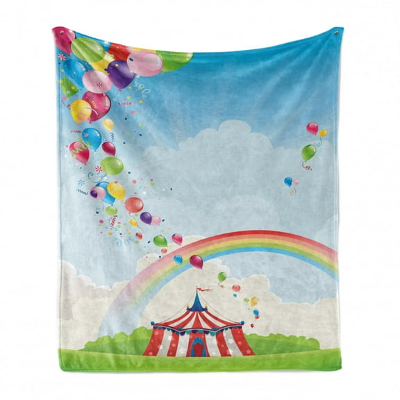 Circus Soft Flannel Fleece Throw Blanket, Circus Rainbow and Colorful Balloons Freedom Theme Traveling Cloudscape Festival, Cozy Plush for Indoor and Outdoor Use, 50" x 60", Multicolor, by Ambesonne