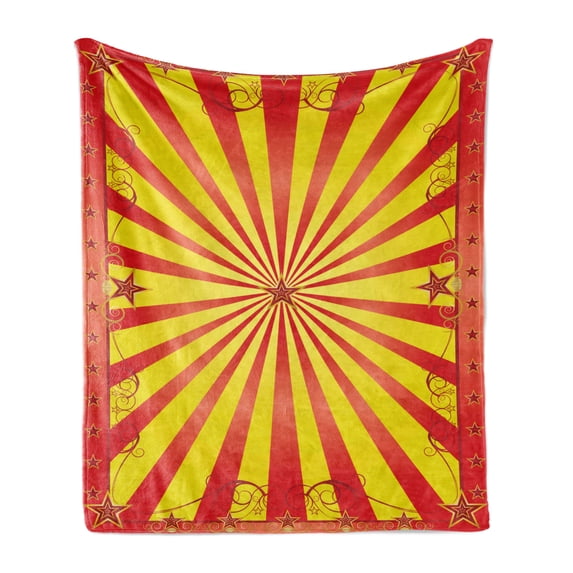 Circus Soft Flannel Fleece Throw Blanket, Retro Background with Curves Beams and Stars for Flyer or Acrobat Shows in Circus, Cozy Plush for Indoor and Outdoor Use, 50" x 60", Multicolor, by Ambesonne
