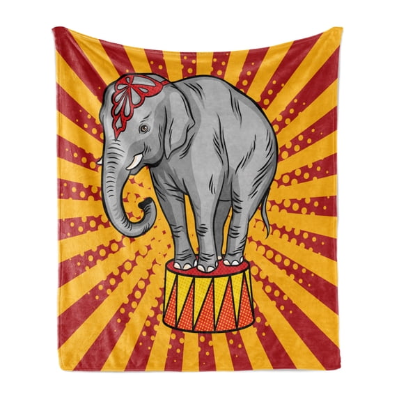 Circus Soft Flannel Fleece Throw Blanket, Show Animal on Pop Art Inspired Background with Dots and Rays, Cozy Plush for Indoor and Outdoor Use, 60" x 80", Orange Ruby Pale Taupe, by Ambesonne