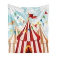 thumbnail image 1 of Circus Soft Flannel Fleece Throw Blanket, Circus Stripes Sunshines Through Cloudy Sky Traditional Performing Arts Theme, Cozy Plush for Indoor and Outdoor Use, 60" x 80", Blue White Red, by Ambesonne, 1 of 5