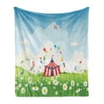 thumbnail image 1 of Circus Soft Flannel Fleece Throw Blanket, Circus Tent on Grass Field Theme with Flying Butterflies and Camomiles on Ground, Cozy Plush for Indoor and Outdoor Use, 70" x 90", Multicolor, by Ambesonne, 1 of 6