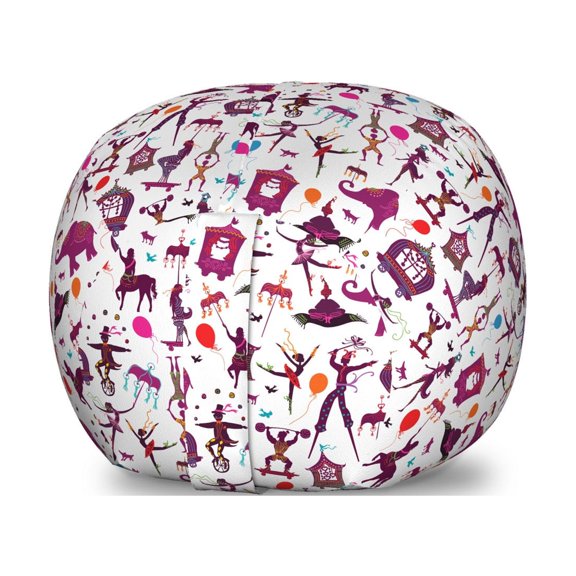 Circus Storage Toy Bag Chair, Colorful Circus with Magician Dancer Acrobat and Various Fun Characters, Stuffed Animal Organizer Washable Bag, Small Size, Multicolor, by Ambesonne