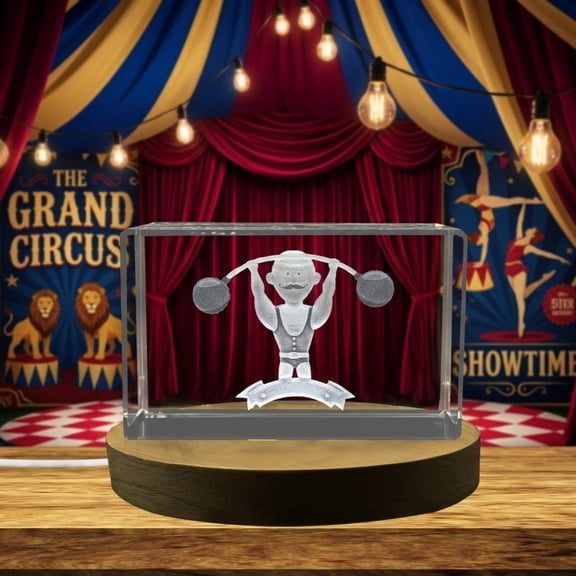 Circus Strongman 3D Engraved Crystal Trophy Award with LED Base Light Recognition Gift