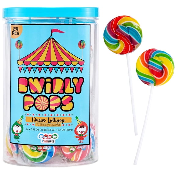 Swirly Rainbow Lollipops 24 Count, Circus Suckers & Lollipops, by4YoreElves