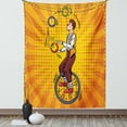 thumbnail image 1 of Circus Tapestry, Disc Juggler Man on Unicycle Comic Book Inspired Design on Pop Art Rays, Wall Hanging for Bedroom Living Room Dorm Decor, 40W X 60L Inches, Orange and Multicolor, by Ambesonne, 1 of 5