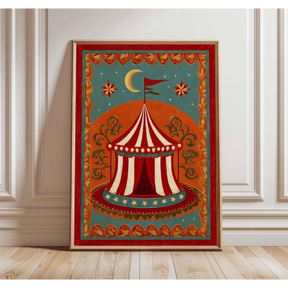 Circus Tent Art Print Retro Carnival Poster Whimsical Wall Art Bold Colorful Home Decor Mi