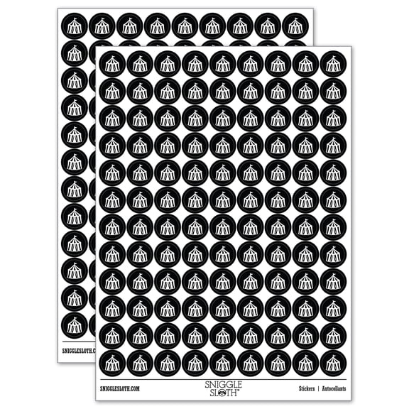 Circus Tent 200+ Round Stickers - Black - Gloss Finish - 0.50" Size