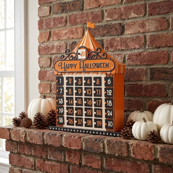 Circus Tent Style Halloween 31 Day Countdown Calendar, Interactive Number Desktop Decoration Ornament, Advent Calendar Sign for Home Office Desk Shelf Halloween Holiday Party Decor, Orange