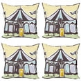 thumbnail image 1 of Circus Throw Pillow Cushion Case Pack of 4, Carnival Scene of a Man with a Tent on the Back Fun Show Time Artwork, Modern Accent Double-Sided Print, 4 Sizes, Cream and Multicolor, by Ambesonne, 1 of 2