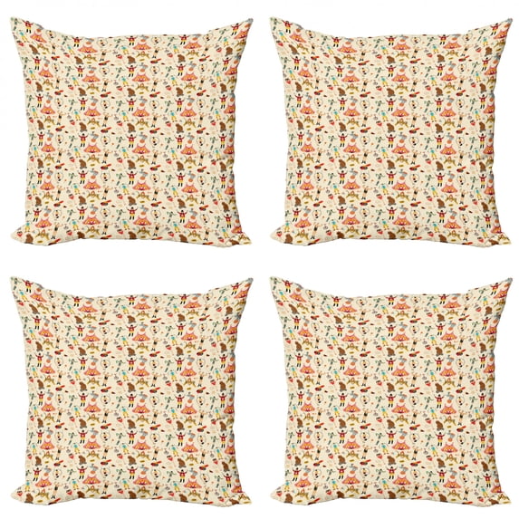 Ambesonne Circus Throw Pillow Cover 4 Pack, Retro Circus Firgures, 20", Multicolor