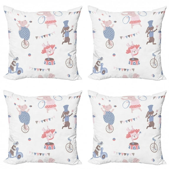 Ambesonne Circus Throw Pillow Cover 4 Pack, Comic Animal Performance, 16", Multicolor