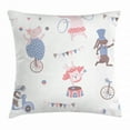 thumbnail image 1 of Circus Throw Pillow Cushion Cover, Comic Art of Animal Characters Performing in Circus as Juggler Magician or Gymnast, Decorative Square Accent Pillow Case, 16 X 16 Inches, Multicolor, by Ambesonne, 1 of 2