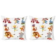 thumbnail image 1 of Ambesonne Cartoon Throw Pillow Cover 2 Pack, Circus Wild Animals, 24", Multicolor, 1 of 6