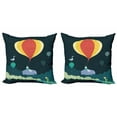 thumbnail image 1 of Circus Throw Pillow Cushion Cover Pack of 2, Composition of a Hot Air Balloon and Animals in the Nighttime, Zippered Double-Side Digital Print, 4 Sizes, Dark Green Multicolor, by Ambesonne, 1 of 2