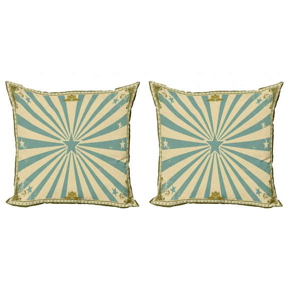 Ambesonne Circus Throw Pillow Cover 2 Pack, Stars Beams Rays Frame, 18", Multicolor