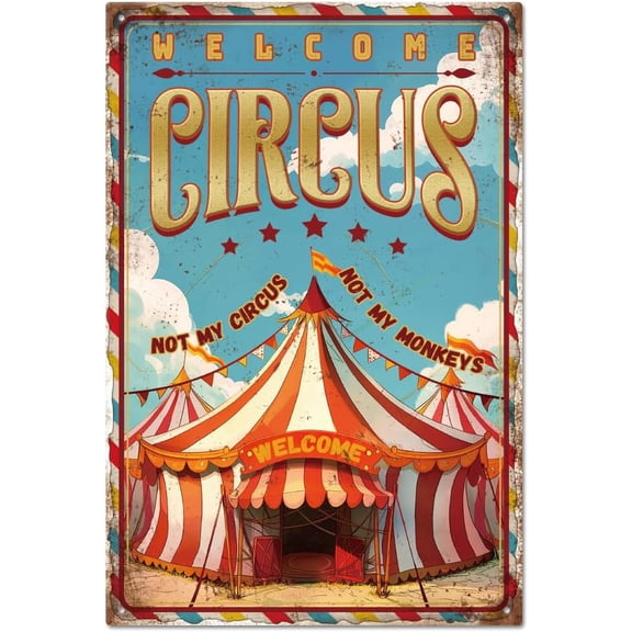 Circus Tin Sign Clown Tin Sign Vintage Metal Tin Sign Funny Wall Decor Tin Painting Tin Signs 128inch for Home Garden Bar Coffee Shop Club Decoration Mixed Color