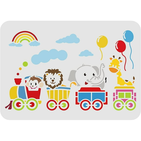 Circus Train Animal Painting Stencil 11.7x8.3 inch Reusable Lion Monkey Elephant Giraffe Drawing Template