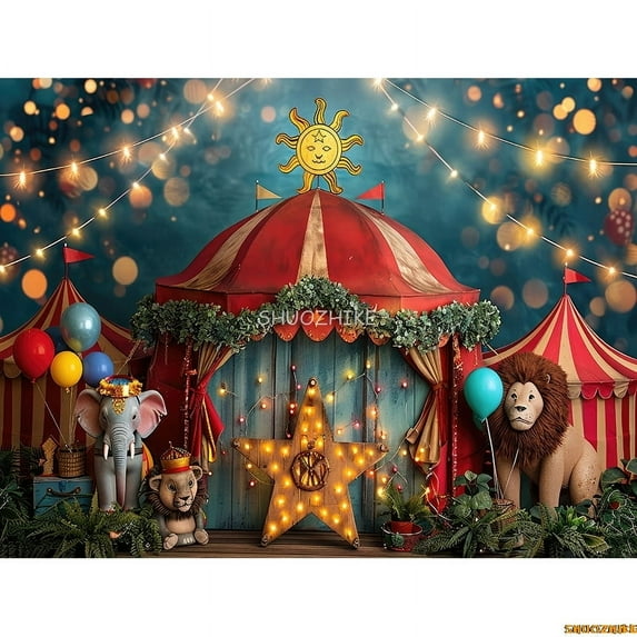 Circus Tt With Striped Canopy Popcorn Photography Backdrops Balloons Birthday Party r Animal Photo Studio Background SD-04